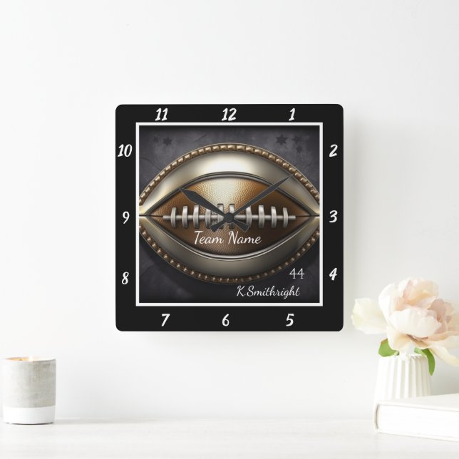Horloge Carrée Custom Metallic Football  (Maison)
