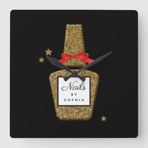 Horloge Carrée CUSTOM NAIL salon Golden parties scintillant styli