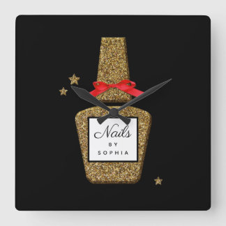 Horloge Carrée CUSTOM NAIL salon Golden parties scintillant styli