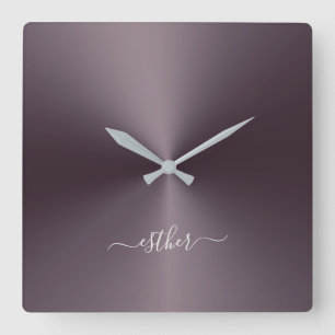 Horloge Carrée Custom Name Wine Color Metallic Style Acrylic