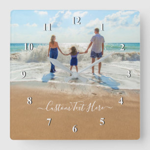 Horloge Carrée Custom Photo Text Wall Clock - Your Family Design