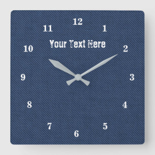 Horloge Carrée Custom Text Wall Clock with Blue Jeans Fabric