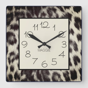 Horloge Carrée Custom White Cheetah Leopard Print Nom