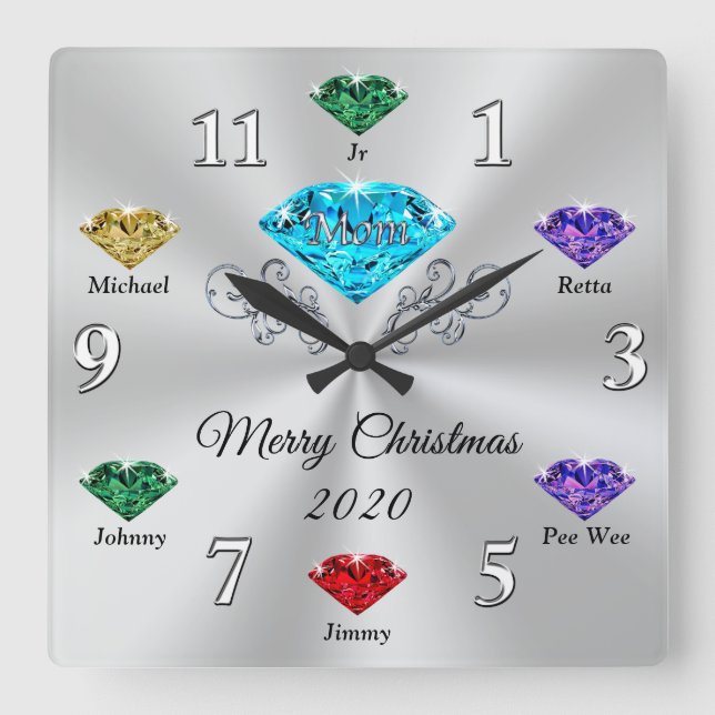 Horloge Carrée Custom Your Birthstone Christmas Clock (Recto)
