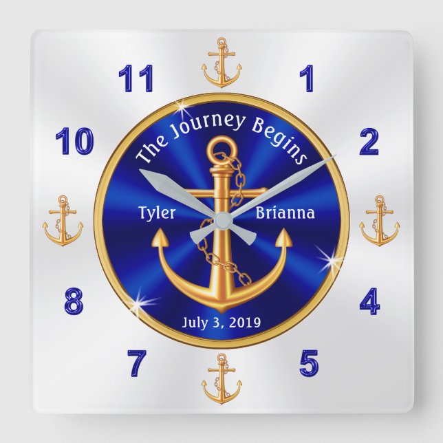 Horloge Carrée Customizable Nautical Wedding Venin (Recto)