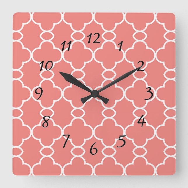 Horloge Carrée Cute Abstrait Saumon blanc moderne (Recto)