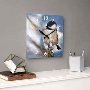 Horloge Carrée Cute adorable poulet peint hiver