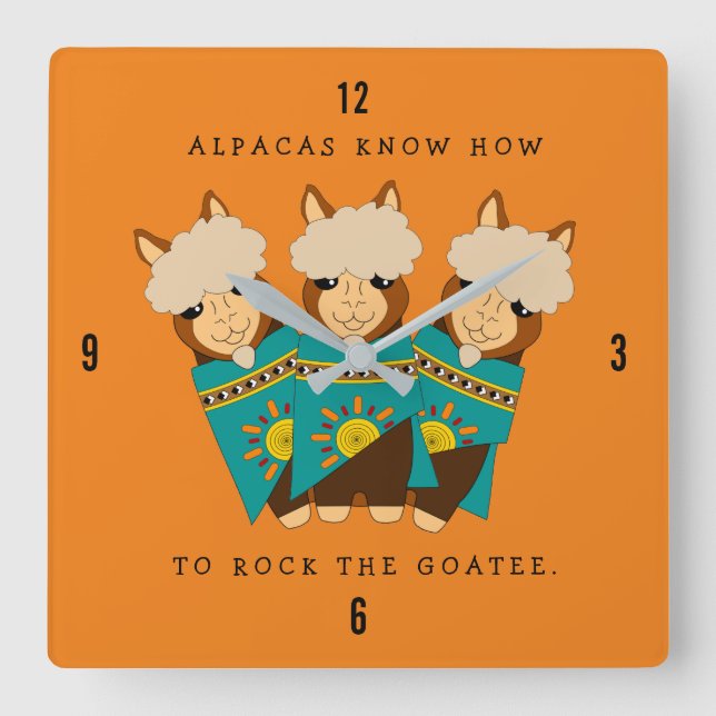 Horloge Carrée Cute Alpacas Chèvres Rocheuses et Serapes Turquois (Recto)