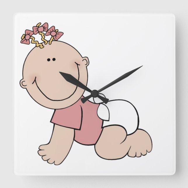 Horloge Carrée Cute Baby Girls Children's Nursery Clock Square (Recto)