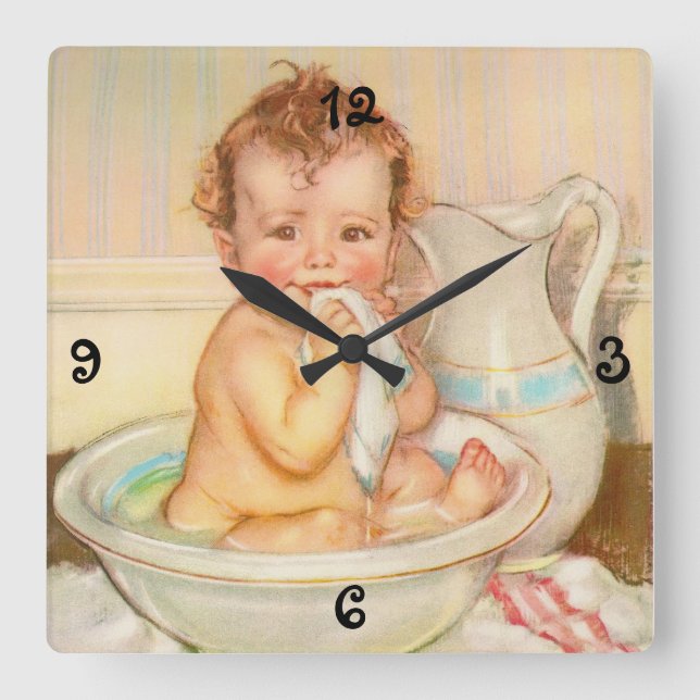 Horloge Carrée Cute Baby Having a Bath (Recto)