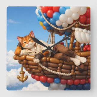 Horloge Carrée Cute Cat Balloon Kids Room Wall Clock Decor