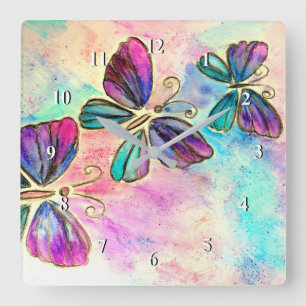 Horloge Carrée Cute Colorful Butterflies