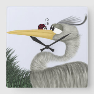 Horloge Carrée Cute Heron et Ladybug