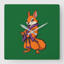 Horloge Carrée Cute Japanese Samurai Squirrel