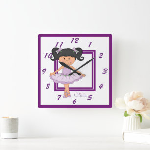 Horloge Carrée Cute Lavender Ballerina Personnalisé