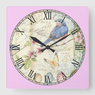 Horloge Carrée Cute Little Pastel Blue Bird