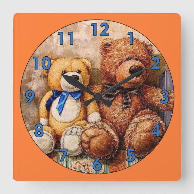 Horloge Carrée Cute Petite Nounours (Recto)