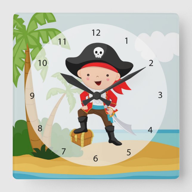 Horloge Carrée Cute Pirate (Recto)