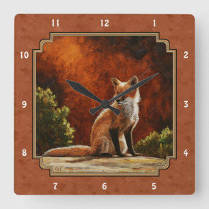 Horloge Carrée Cute Red Fox Sitting In The Sun