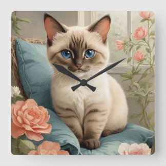 Horloge Carrée Cute Siamese Kitten