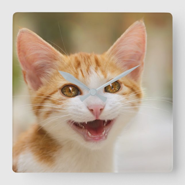 Horloge Carrée Cute Smiling Kitten Face Funny Cat Meow (Recto)