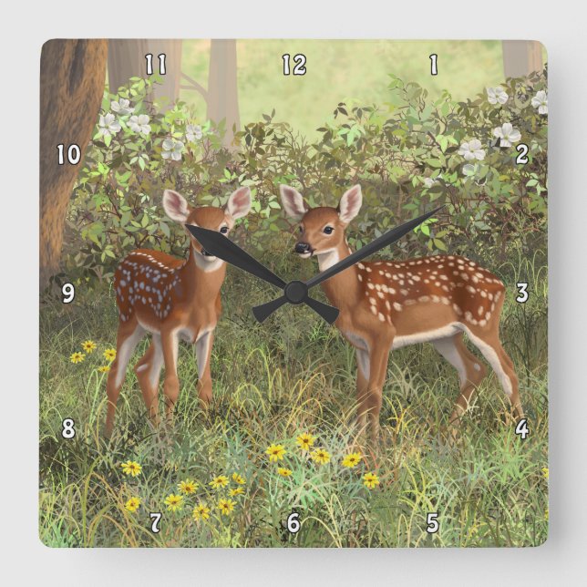 Horloge Carrée Cute White Deer Twin Fawns (Recto)
