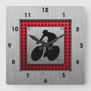 Horloge Carrée cycling; brushed metal look