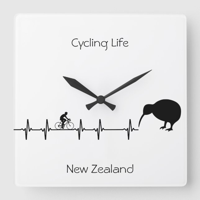 Horloge Carrée Cycling Life, Nouvelle-Zélande personnalisable (Recto)