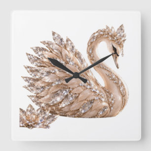 Horloge Carrée Cygne de cristal de luxe