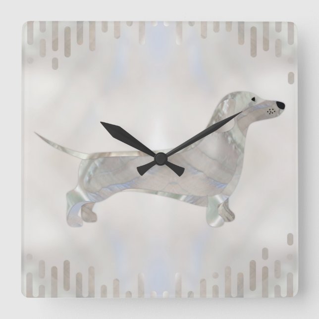 Horloge Carrée Dachshund chien - Doxie perle silhouette (Recto)