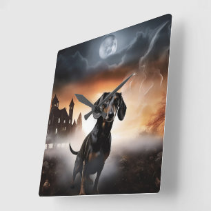 Horloge Carrée Dachshund Halloween Épouvantable