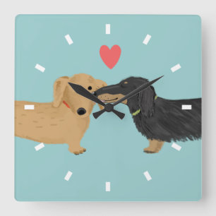 Horloge Carrée Dachshund Kiss with Heart  L'Amour des chiens plus