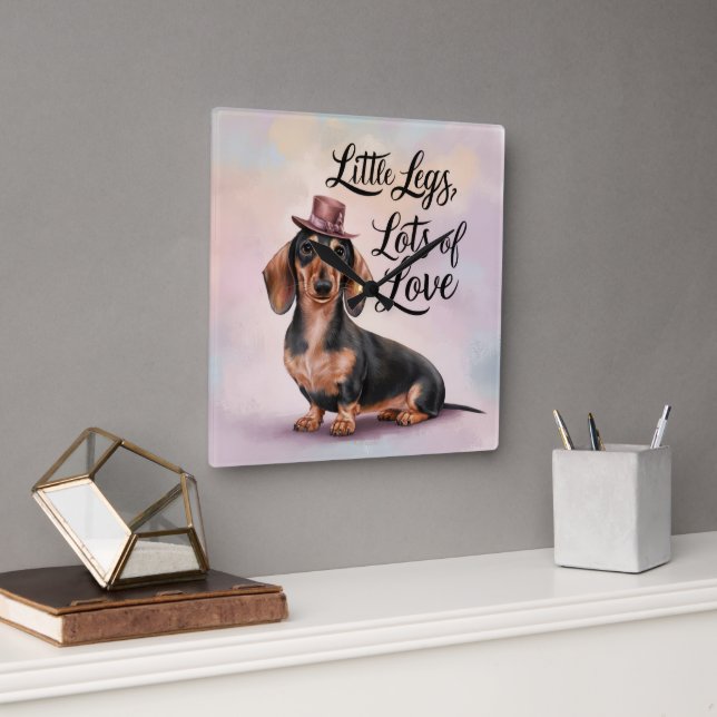 Horloge Carrée Dachshund Petits Jambes Beaucoup d'amour (Bureau)