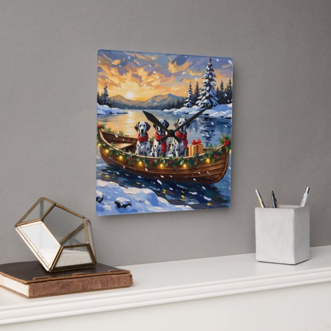 Horloge Carrée Dalmatian Christmas Boat Holiday (Bureau)