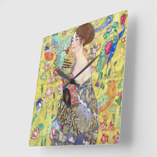 Horloge Carrée Dame au éventail par Gustav Klimt, Japonisme Vinta
