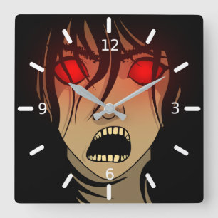 Horloge Carrée Dame fantôme Effrayante aux yeux rouges Noir