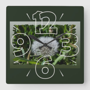 Horloge Carrée Dandelion dans l'herbe