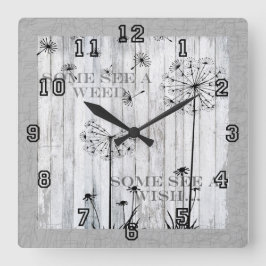 Horloge Carrée Dandelion souhaite une citation gris rêve