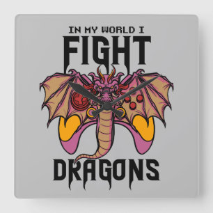Horloge Carrée Dans Mon Monde, Je Lutte Contre Les Dragons