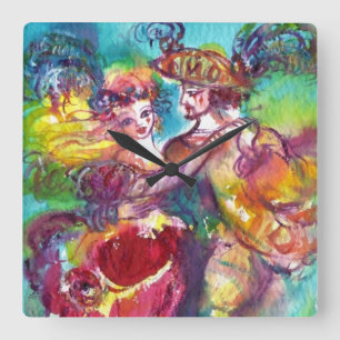 Horloge Carrée DANSE CARNIVALE Vénétie Masquerade Ball