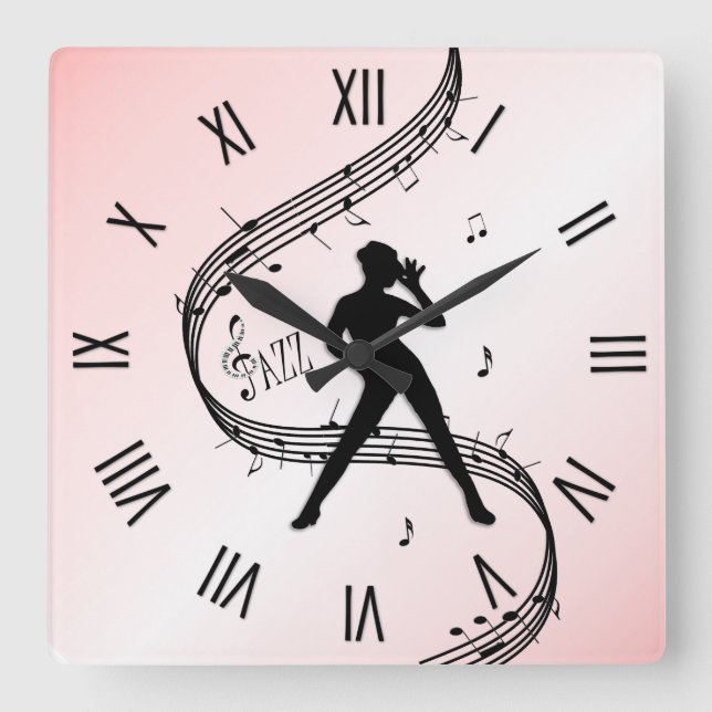 Horloge Carrée Danse Jazz Numéros romains rose (Recto)