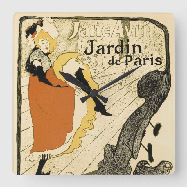 Horloge Carrée Danseuse Art Nouveau Jane Avril par Toulouse Lautr (Recto)