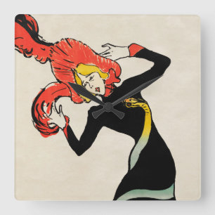 Horloge Carrée Danseuse Art nouveau Jane Avril par Toulouse Lautr