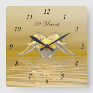 Horloge Carrée Dauphins et Coeur du Golden Anniversaire