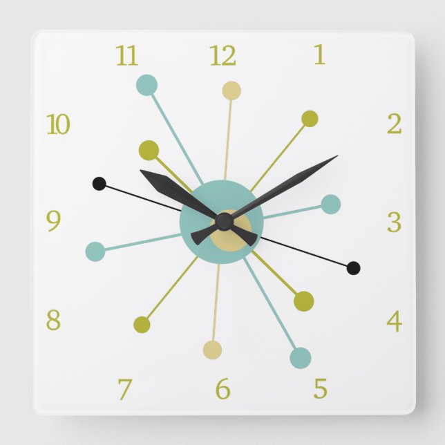 Horloge Carrée Début de l'ère atomique Mi-Siècle Chiffres moderne (Recto)