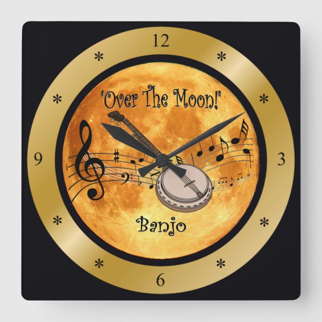 Horloge Carrée ~ d'échelle musicale de ~ de banjo de ~ "au-dessus (Recto)
