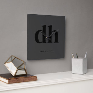 Horloge Carrée Décor de bureau de Monogramme noir moderne