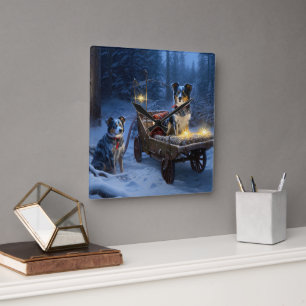 Horloge Carrée Décor de Noël de l'hélier bleu neige