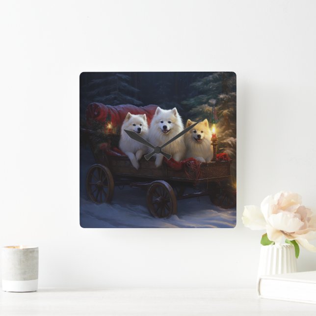 Horloge Carrée Décor de Noël Eskimo Snowy Sleigh (Maison)