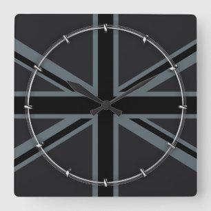 Horloge Carrée Décor design pour drapeau Union Jack noir